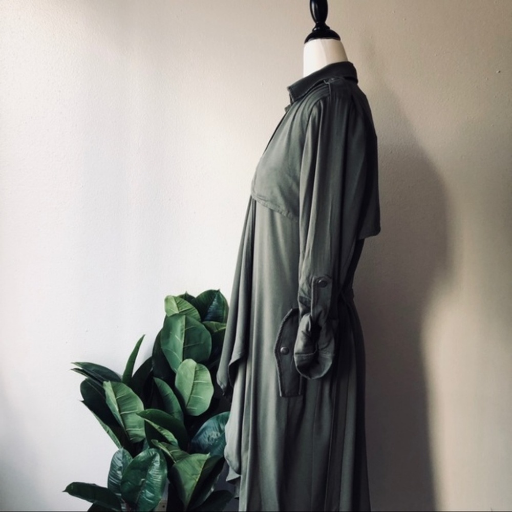 Green Waterfall Long Trench Coat - Picture 2 of 4